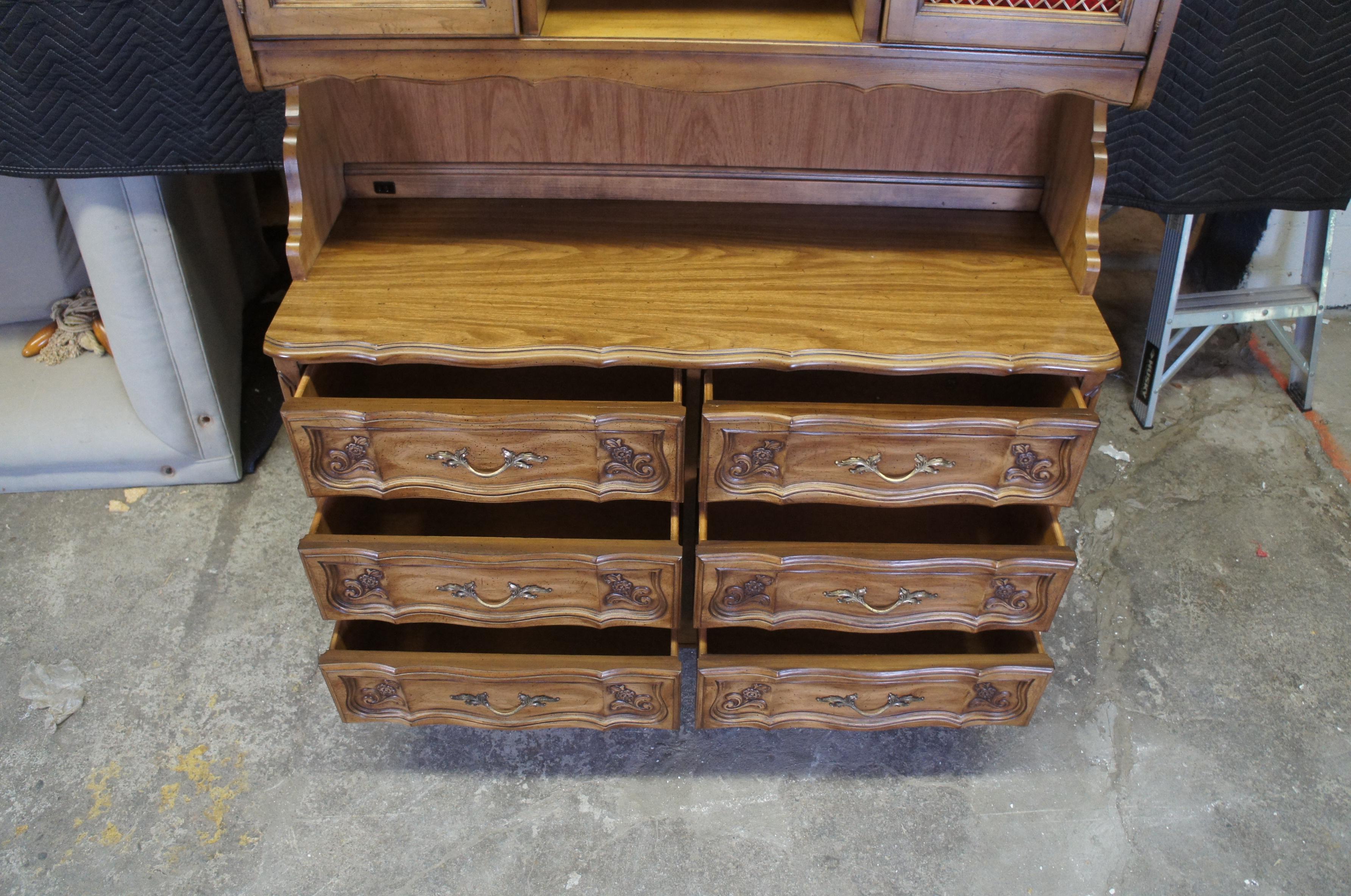 Mid-20th Century Basic Witz French Provincial Serpentine Fruitwood Dresser & Hutch Buffet Server For Sale