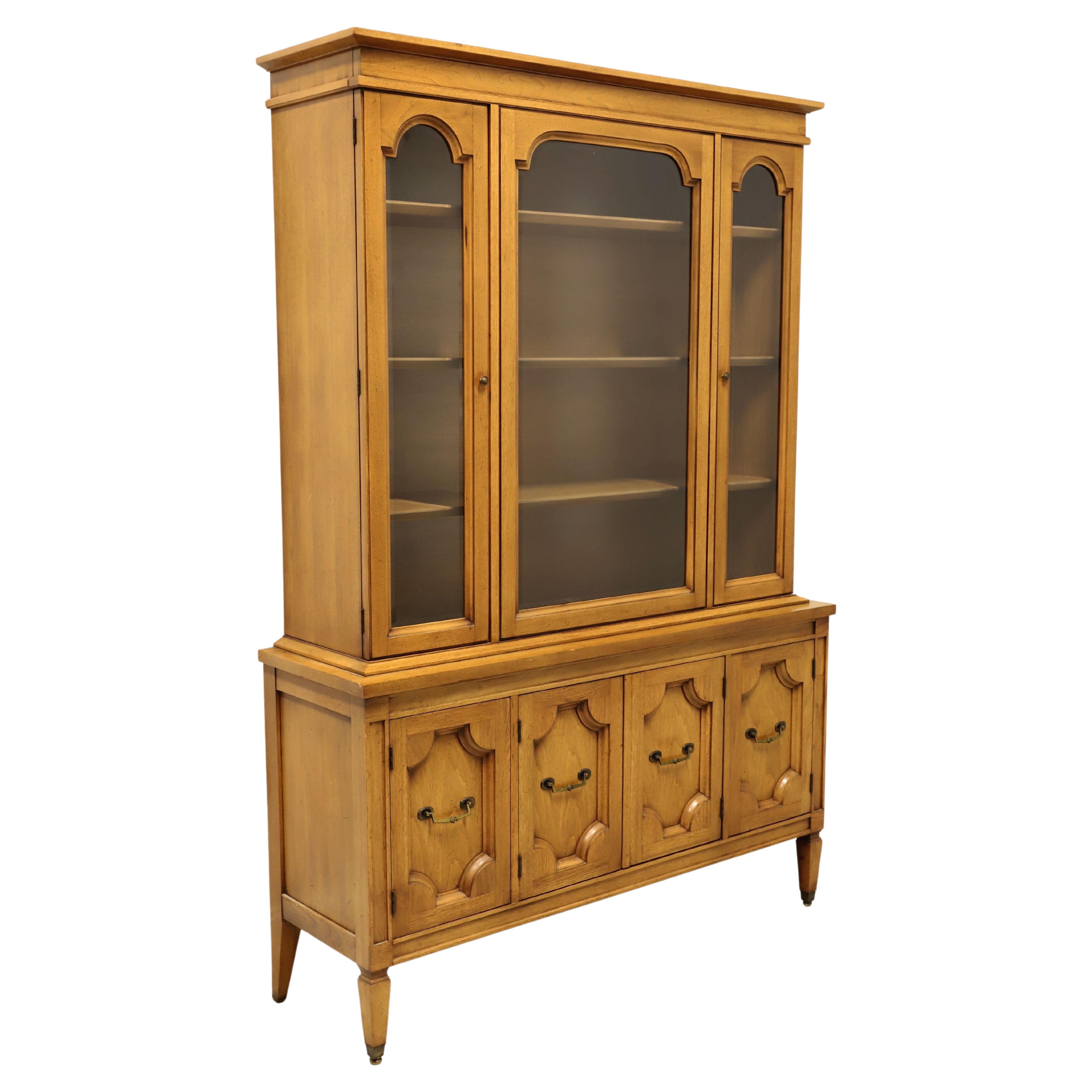 BASIC WITZ Mid 20th Century Pecan Mediterranean Style China Cabinet For Sale