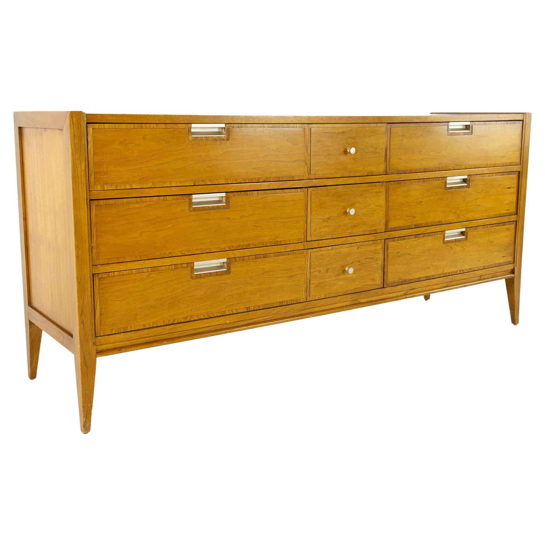 Mid Century Walnut 6 Drawer Lowboy Dresser at 1stDibs
