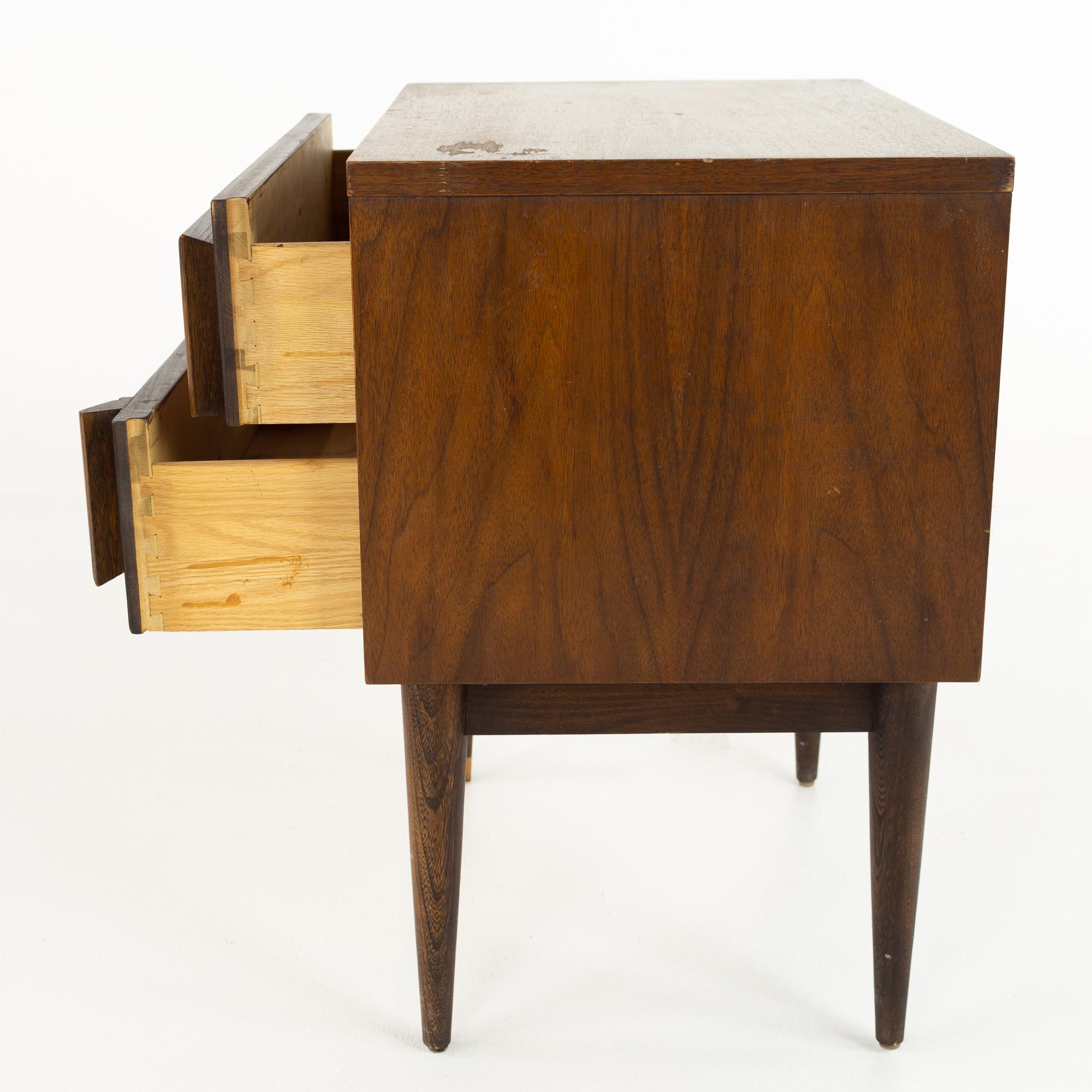 Basic Witz Mid Century Walnut 2-Drawer Nightstands, Pair 2