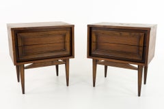 Basic Witz Mid Century Walnut 2-Drawer Nightstands, Pair