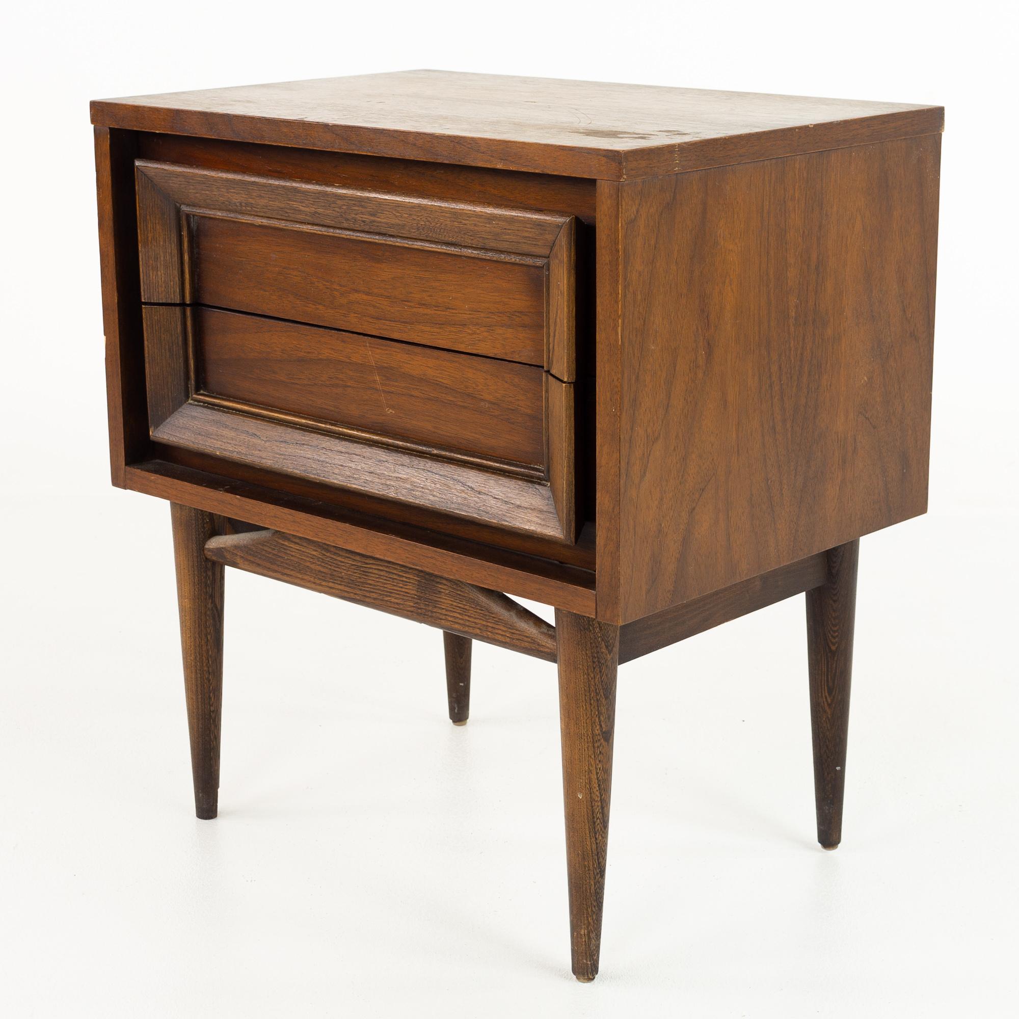 Mid-Century Modern Basic Witz Mid Century Walnut 2-Drawer Nightstands, Pair
