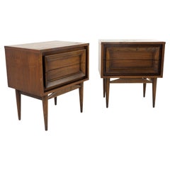 Retro Basic Witz Mid Century Walnut 2-Drawer Nightstands, Pair