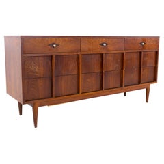 Vintage Basic Witz Mid Century Walnut 9 Drawer Lowboy Dresser