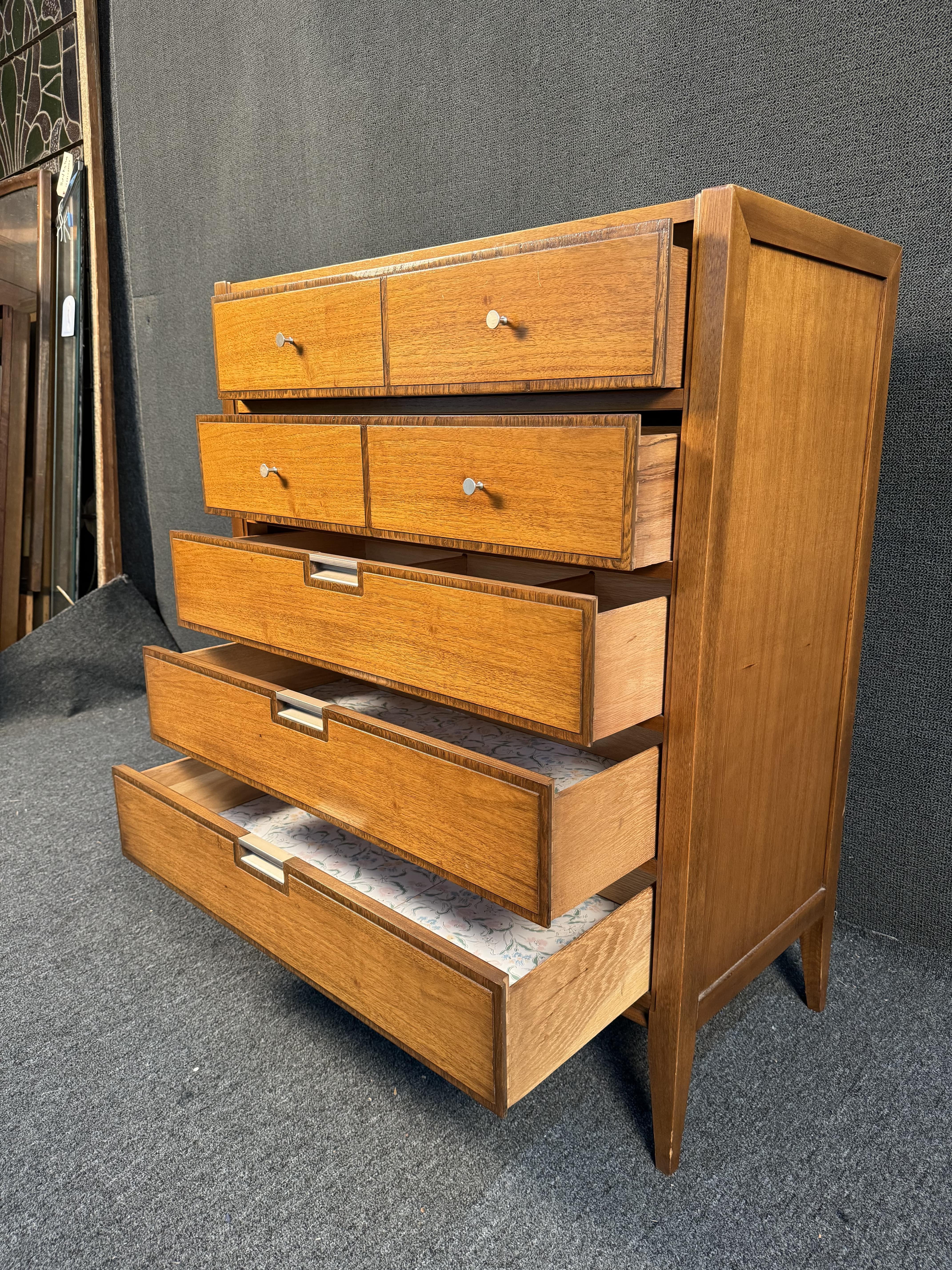 Basic Witz Mid Century Walnut Highboy Dresser In Good Condition For Sale In Brooklyn, NY