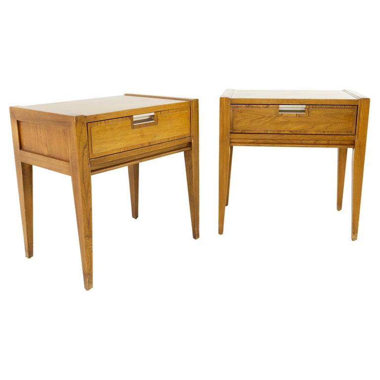 Basic Witz Mid Century Walnut Nightstands, Pair For Sale at 1stDibs
