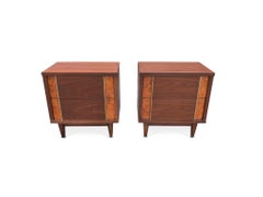 Basic Witz Pair Mid-Century Walnut Olive-Burl Restored Nightstands or End Tables