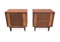 Basic Witz Pair Mid-Century Walnut Olive-Burl Restored Nightstands or End Tables