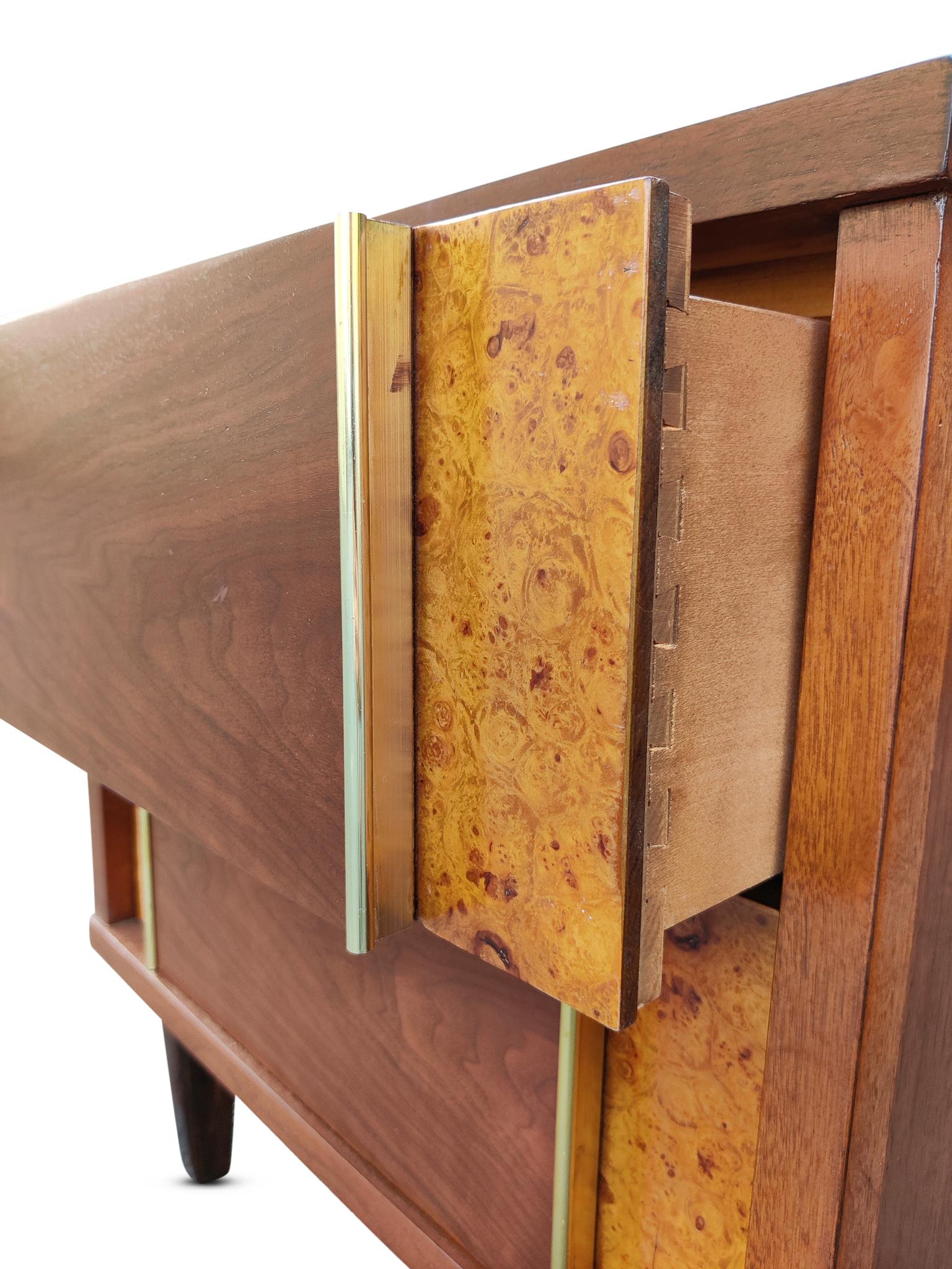 Mid-Century Modern Basic Witz Pair Mid-Century Walnut Olive-Burl Restored Nightstands or End Tables