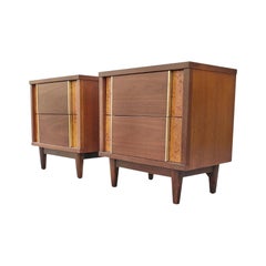 Basic Witz Pair Mid-Century Walnut Olive-Burl Restored Nightstands or End Tables