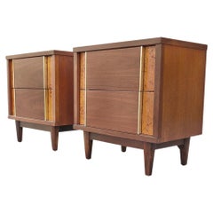 Vintage Basic Witz Pair Mid-Century Walnut Olive-Burl Restored Nightstands or End Tables