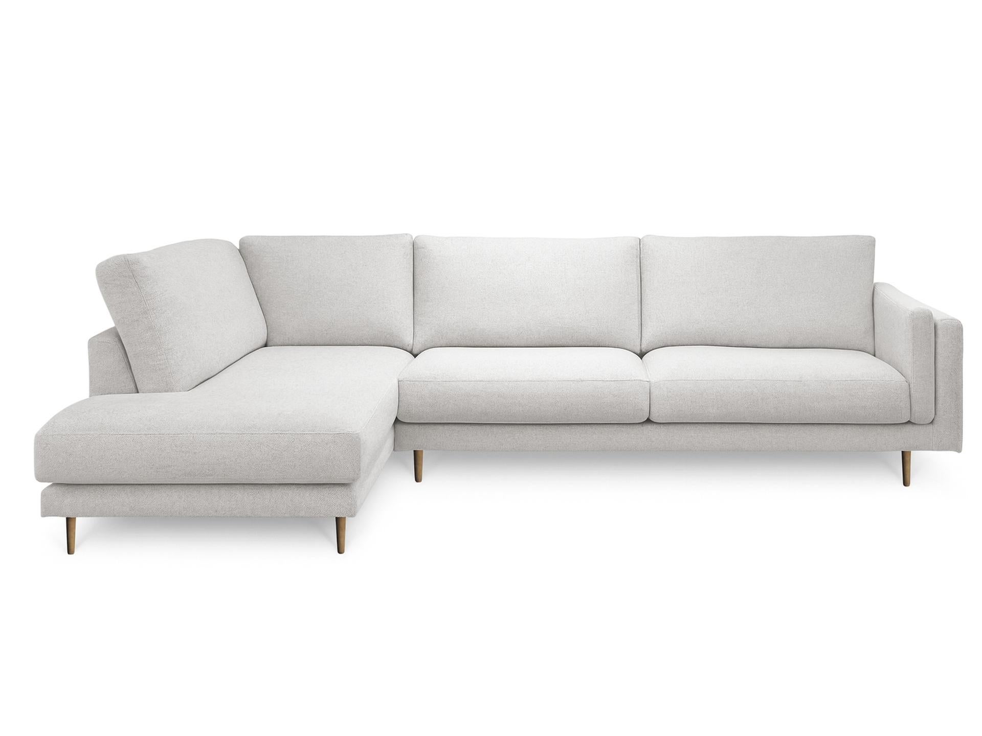 Divano angolare Basile con pouf, tessuto in lino e cotone, piedi in Oak in vendita 1