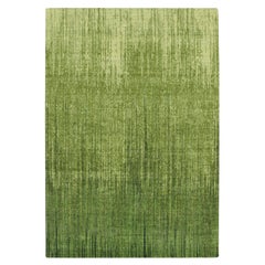 Basil Green Vertical Ombre Design Pure Wool Hand Knotted Soft Pile Oriental Rug