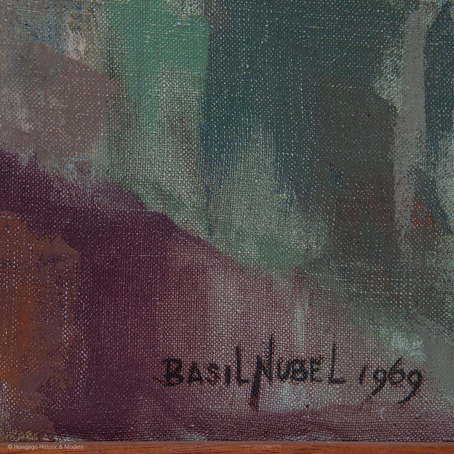 Basil Nubel Village in the Rain - Impressionniste abstrait en vente 1