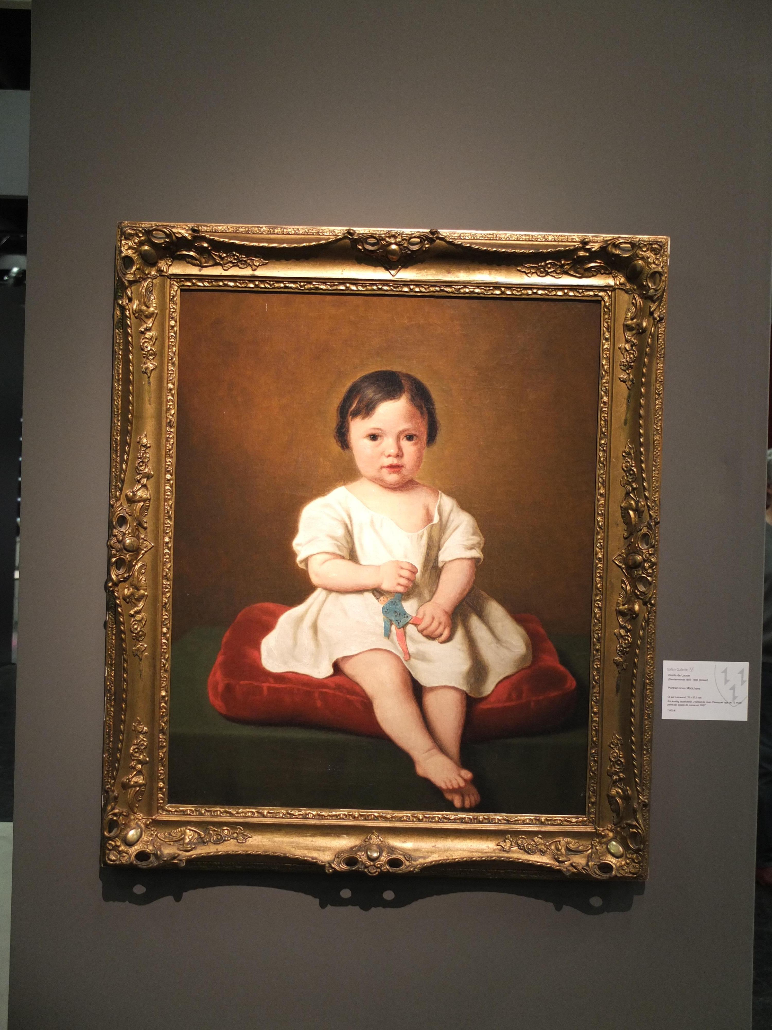 Portrait d'une jeune fille avec une poupée, Basile de Loose, Belgique, 19e, romantique en vente 2