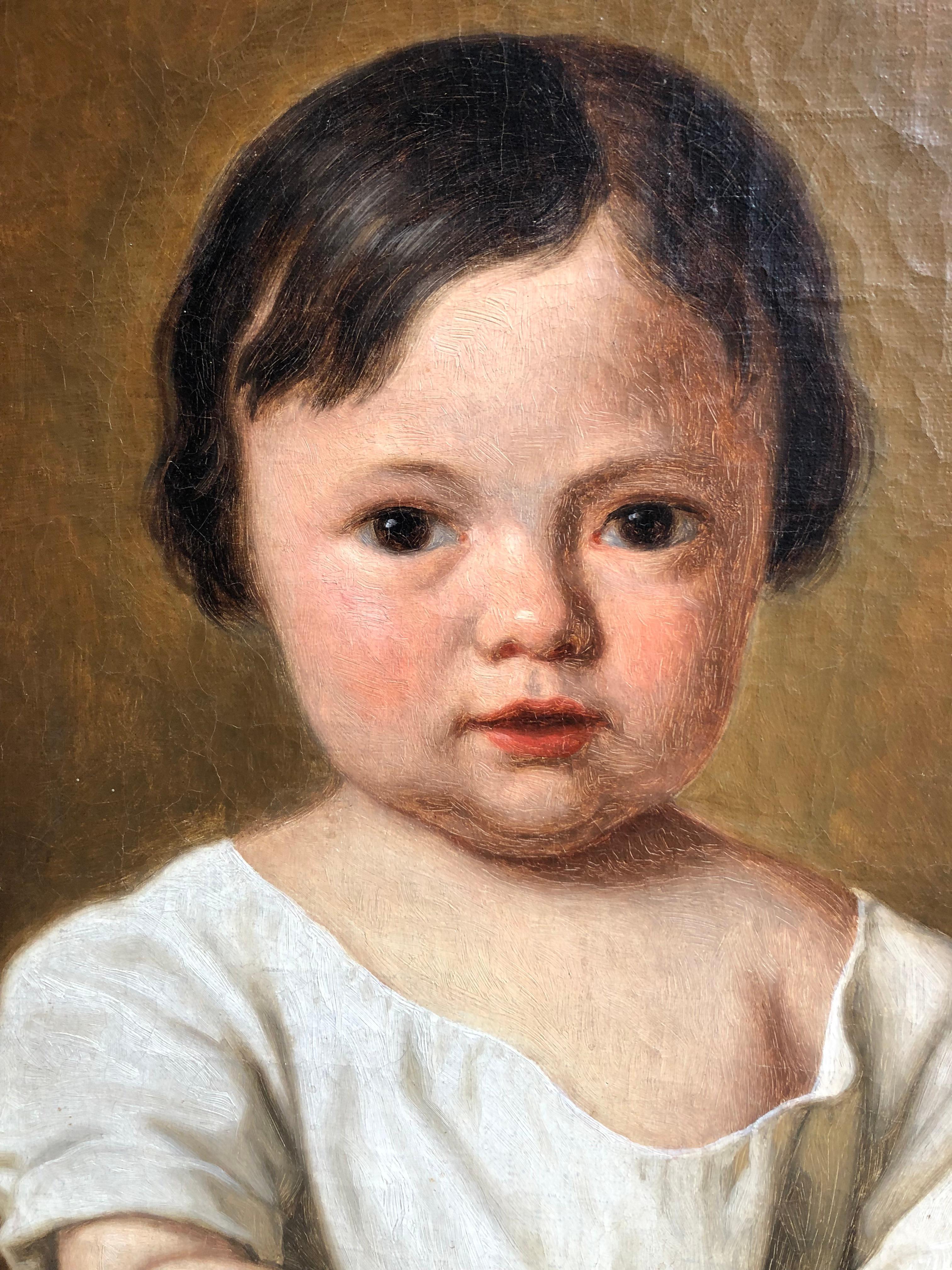 Portrait d'une jeune fille avec une poupée, Basile de Loose, Belgique, 19e, romantique en vente 5