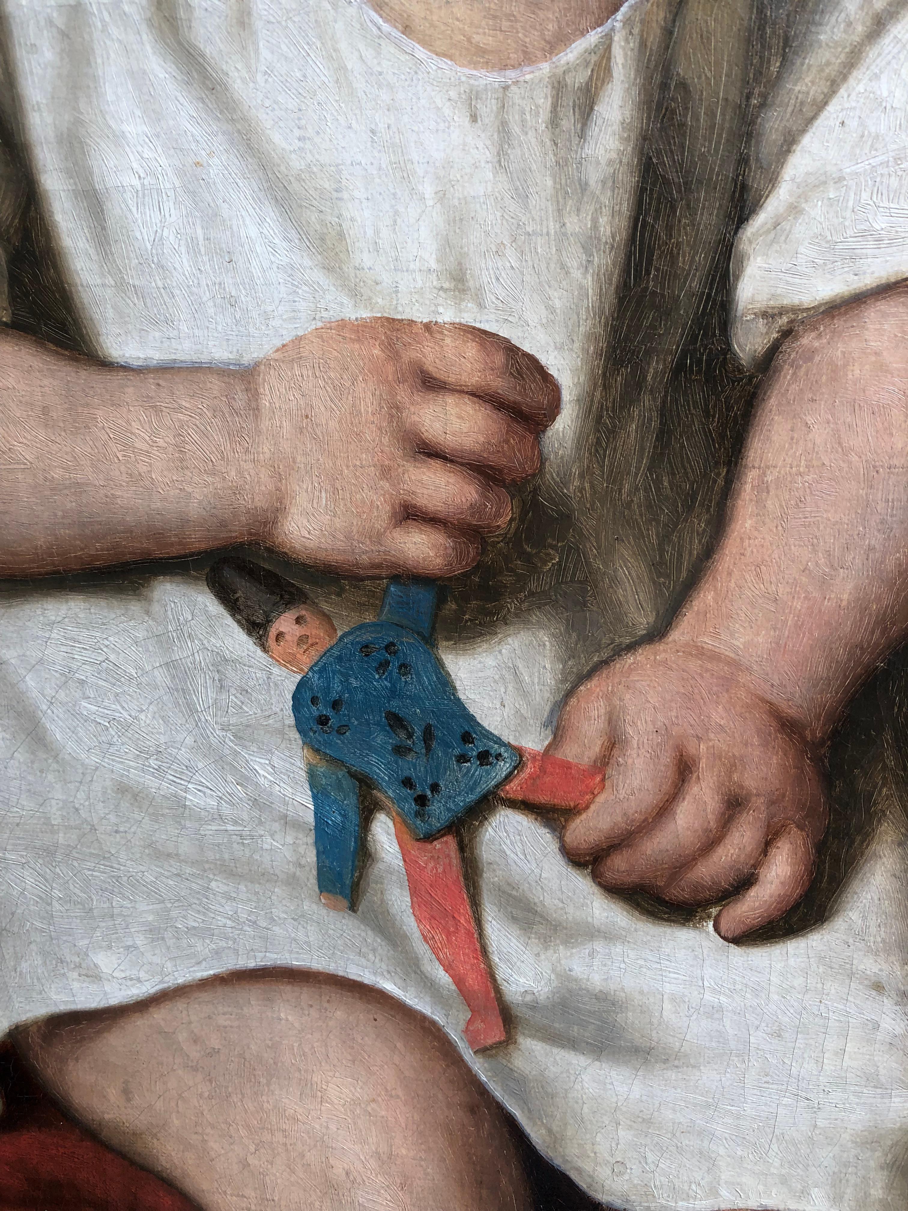 Portrait d'une jeune fille avec une poupée, Basile de Loose, Belgique, 19e, romantique en vente 6