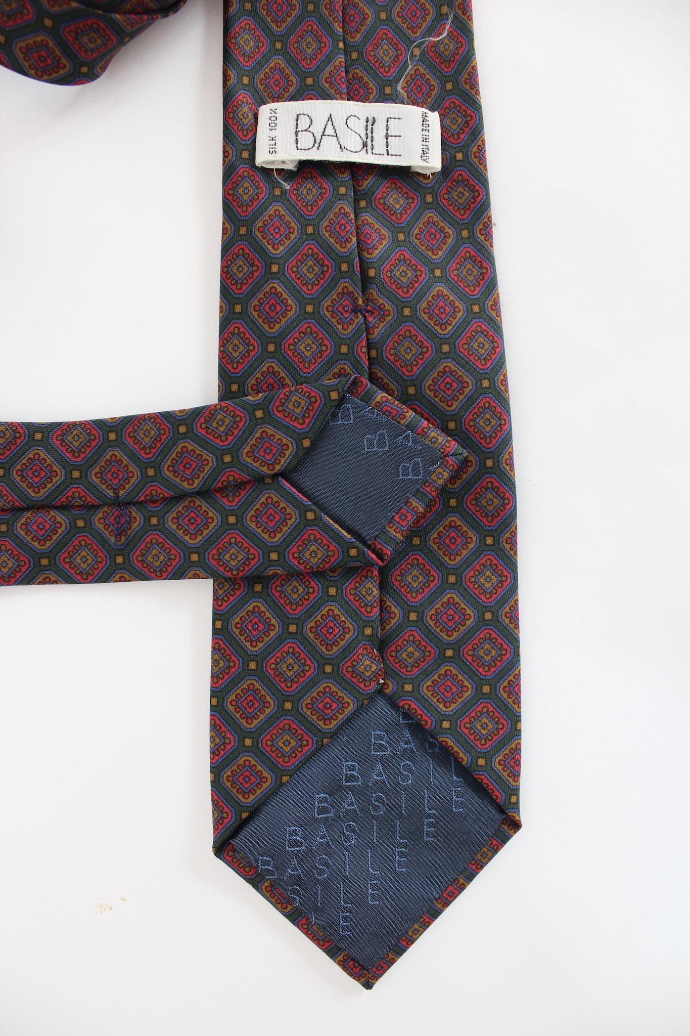 Basile Green Red Silk Vintage Classic Check Tie In Excellent Condition In Brindisi, Bt
