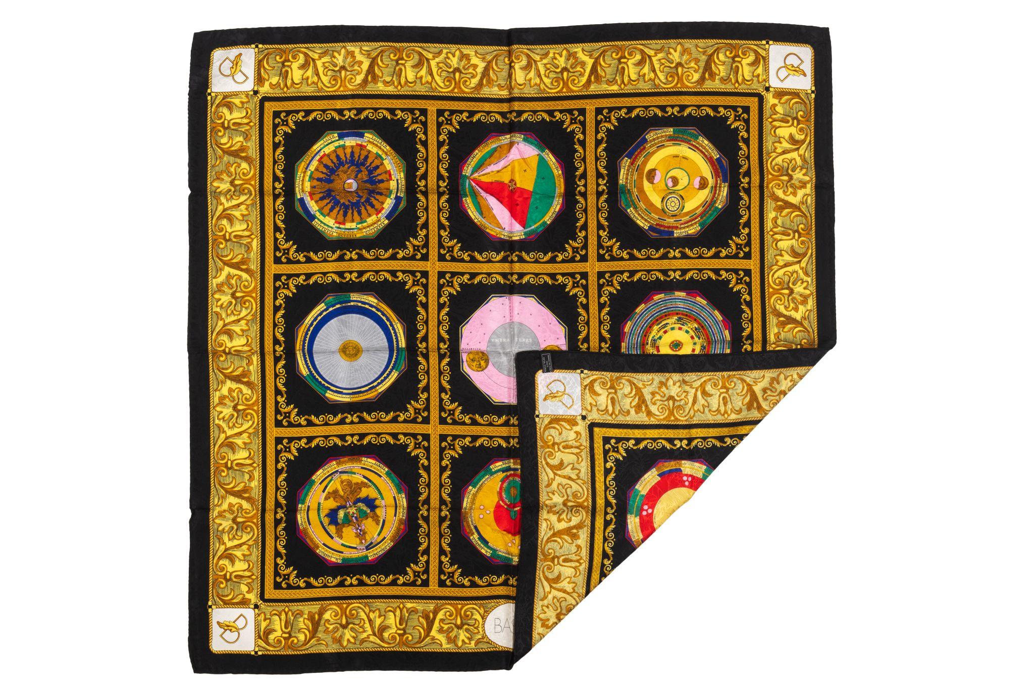 Basile Medallions Black Silk Scarf In Excellent Condition For Sale In West Hollywood, CA
