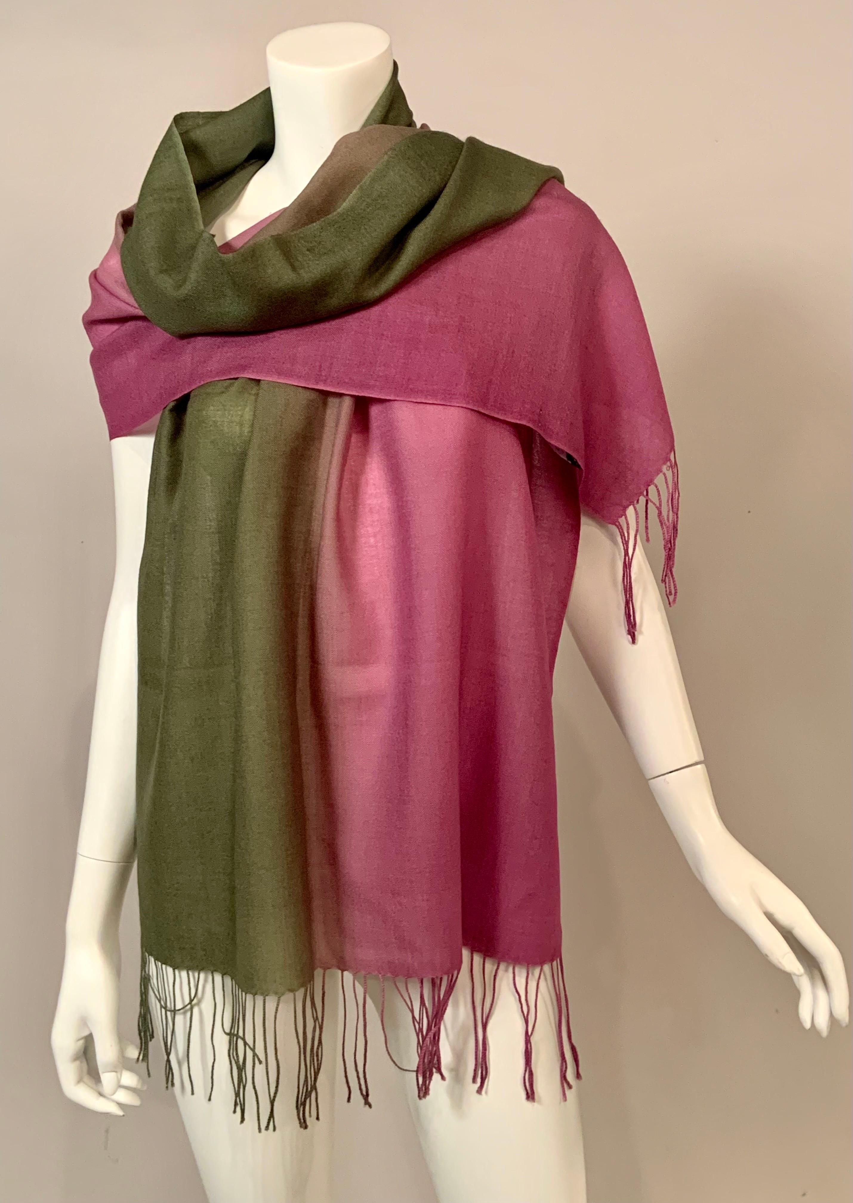 Women's or Men's Basile Ombre Lavender and Green Fine Wool Shawl or Scarf   Never Worn For Sale