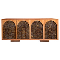 Modern Credenza 4 Door Cherry Wood and Glass Chocolate Mosaic by Ercole Home
