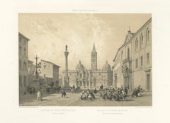 Basilica of Santa Maria Maggiore Façade, Rome – Benoist 1869 Lithograph