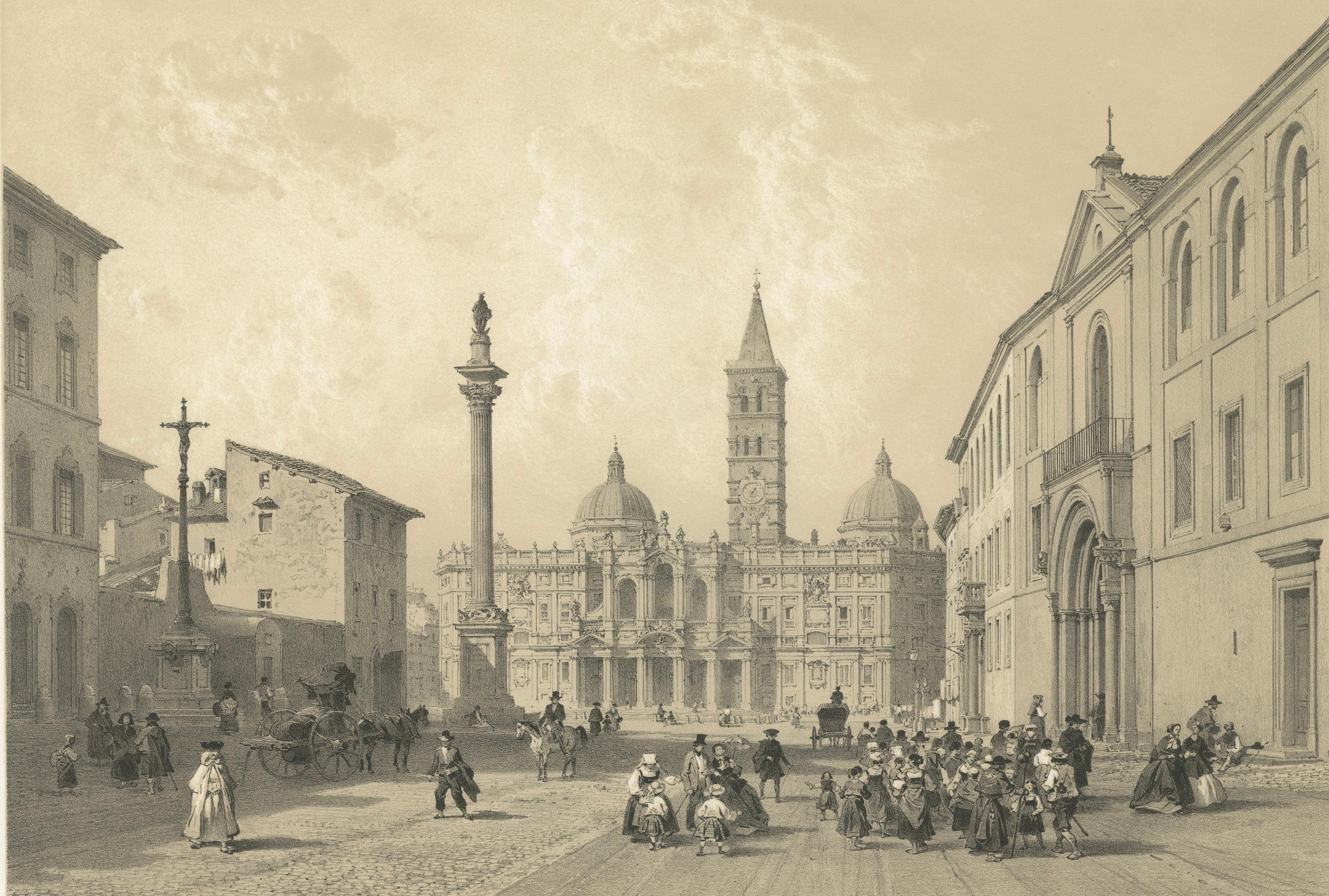 Basilica of Santa Maria Maggiore Façade, Rome – Benoist 1869 Lithograph