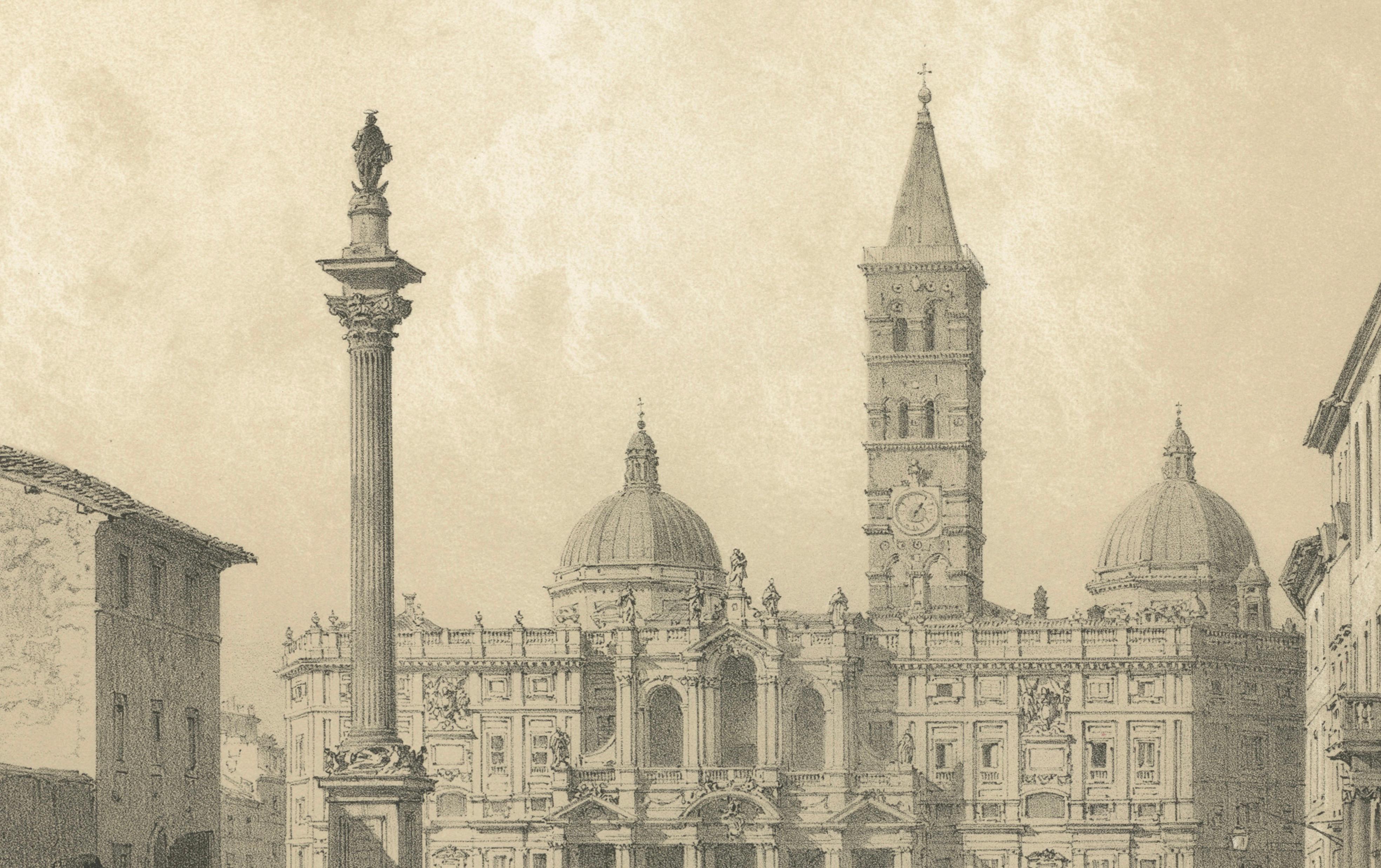Basilica of Santa Maria Maggiore Façade, Rome – Benoist 1869 Lithograph