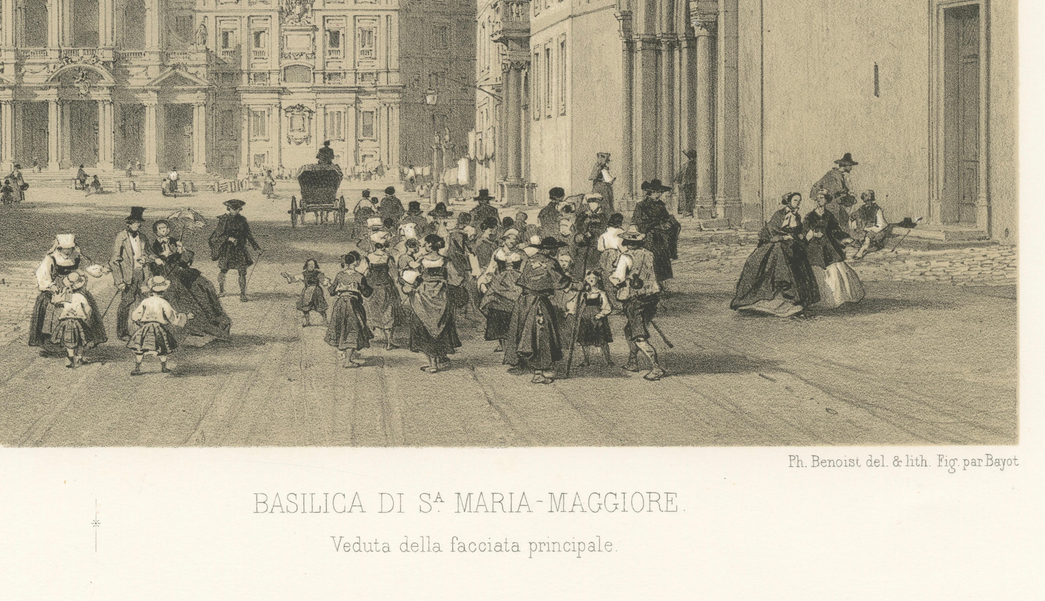Basilica of Santa Maria Maggiore Façade, Rome – Benoist 1869 Lithograph