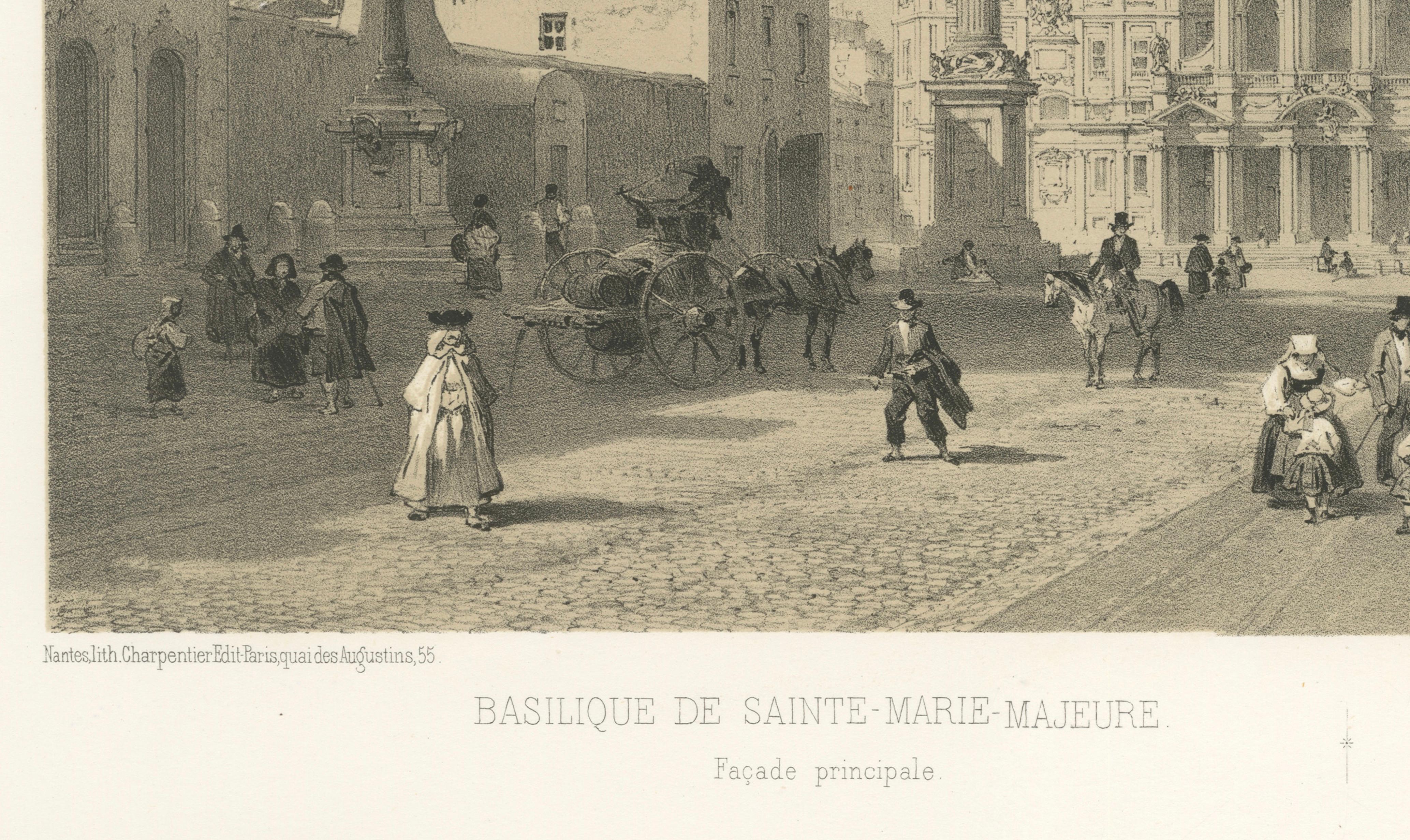 Basilica of Santa Maria Maggiore Façade, Rome – Benoist 1869 Lithograph