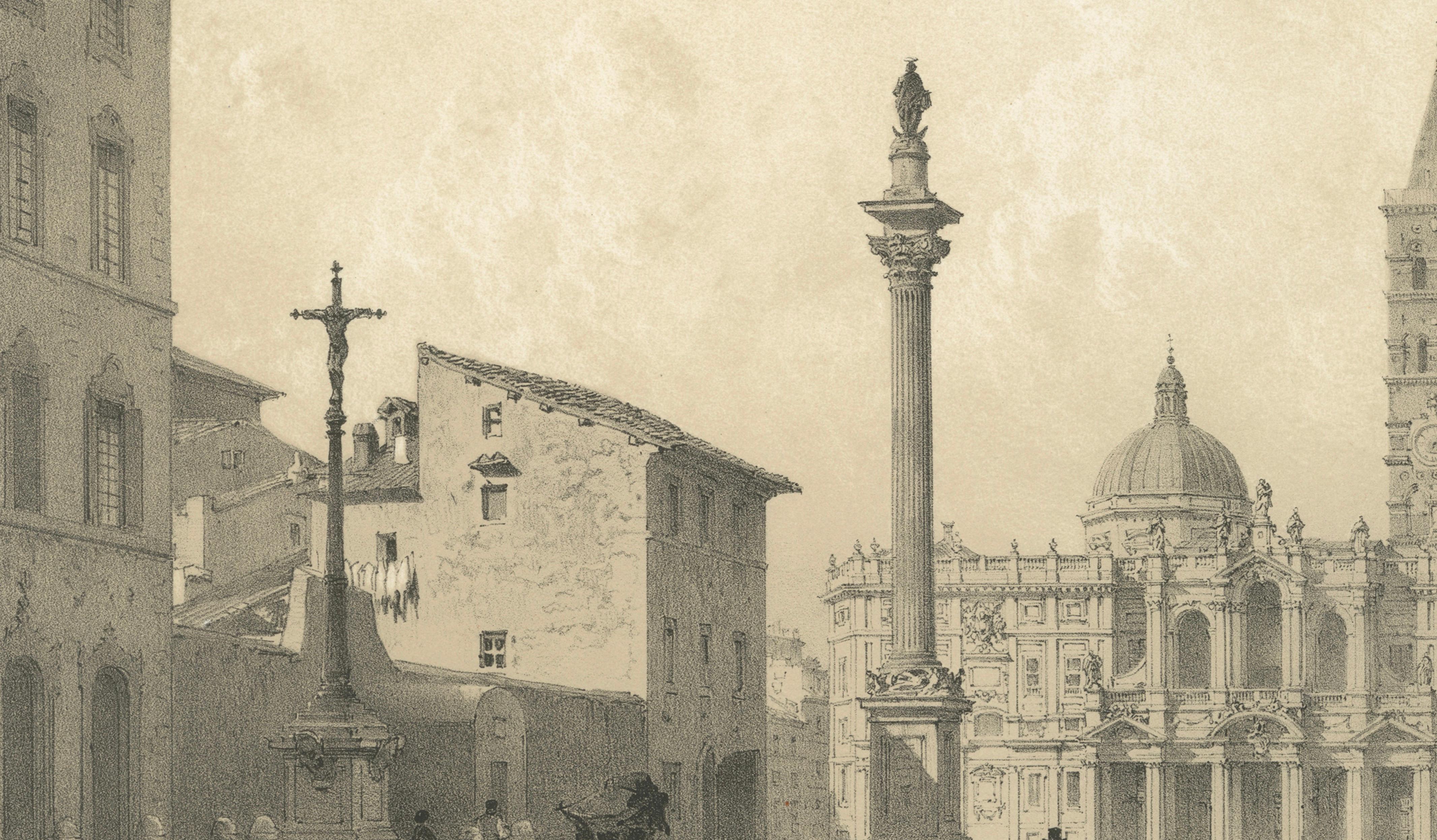 Basilica of Santa Maria Maggiore Façade, Rome – Benoist 1869 Lithograph
