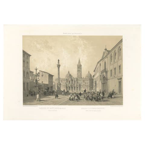 Basilica of Santa Maria Maggiore Façade, Rome – Benoist 1869 Lithograph