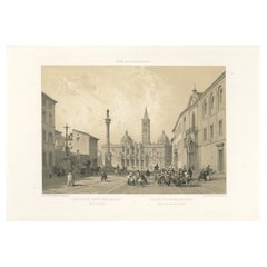 Basilica of Santa Maria Maggiore Façade, Rome – Benoist 1869 Lithograph