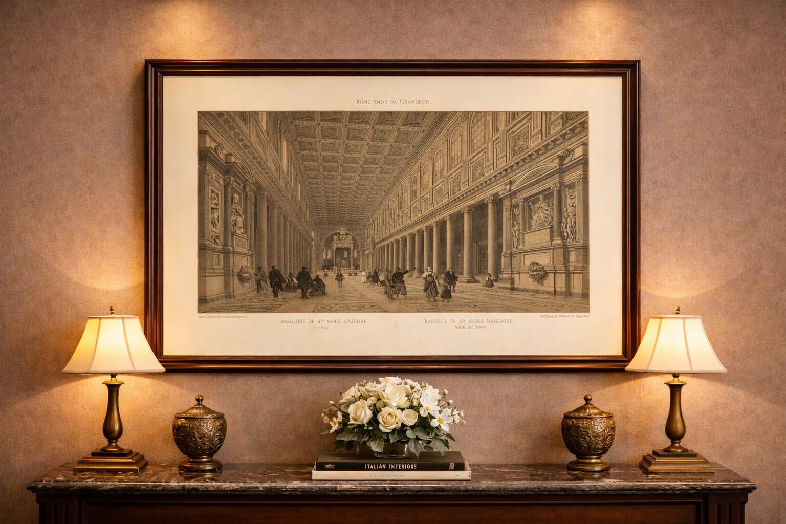 Basilica of Santa Maria Maggiore Interior, Rome – Benoist 1869 Lithograph