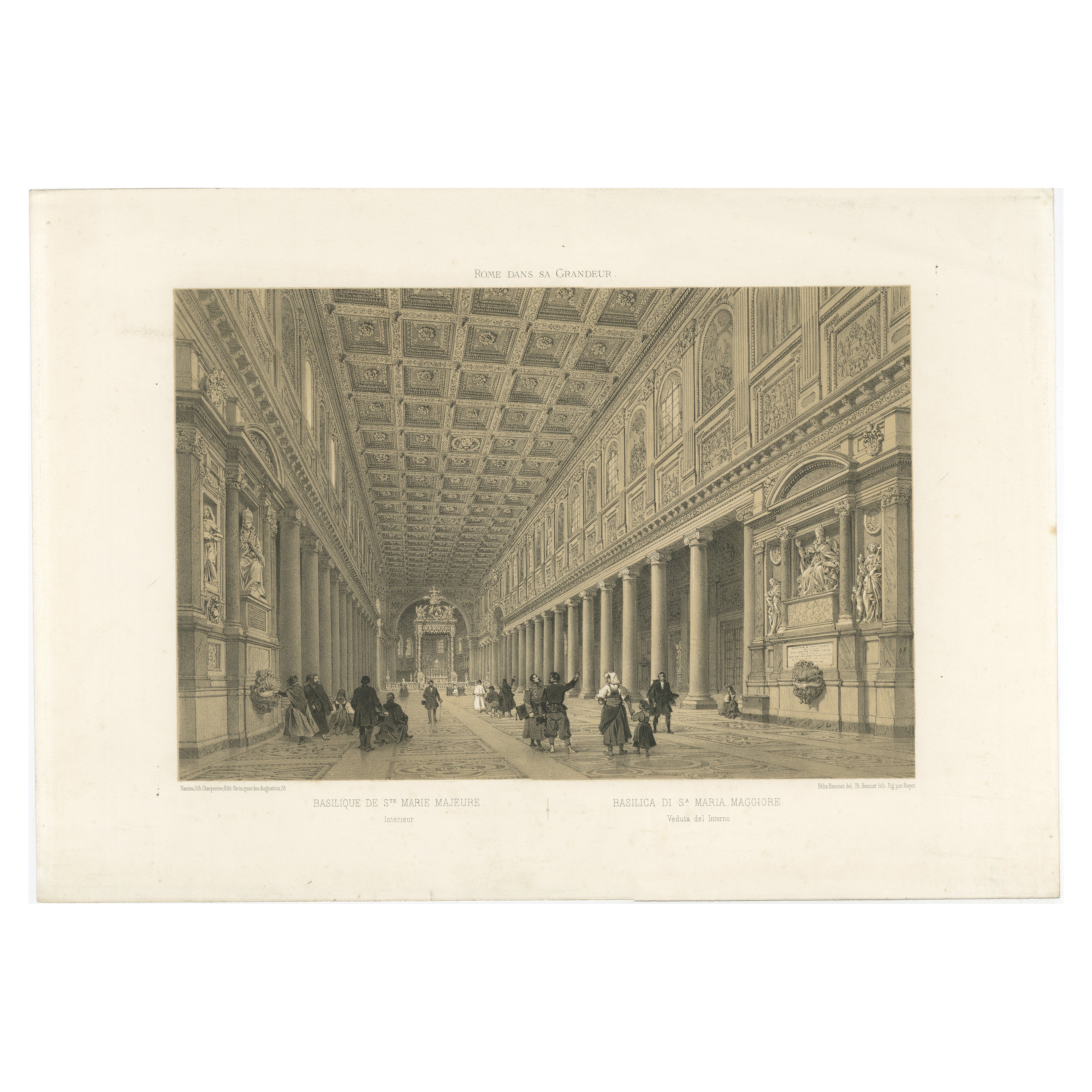 Intérieur de la basilique Sainte-Marie-Majeure, Rome - Benoist 1869 Lithographie