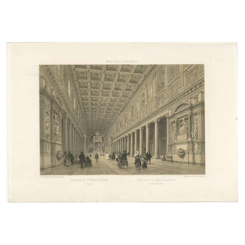 Basilica of Santa Maria Maggiore Interior, Rome – Benoist 1869 Lithograph