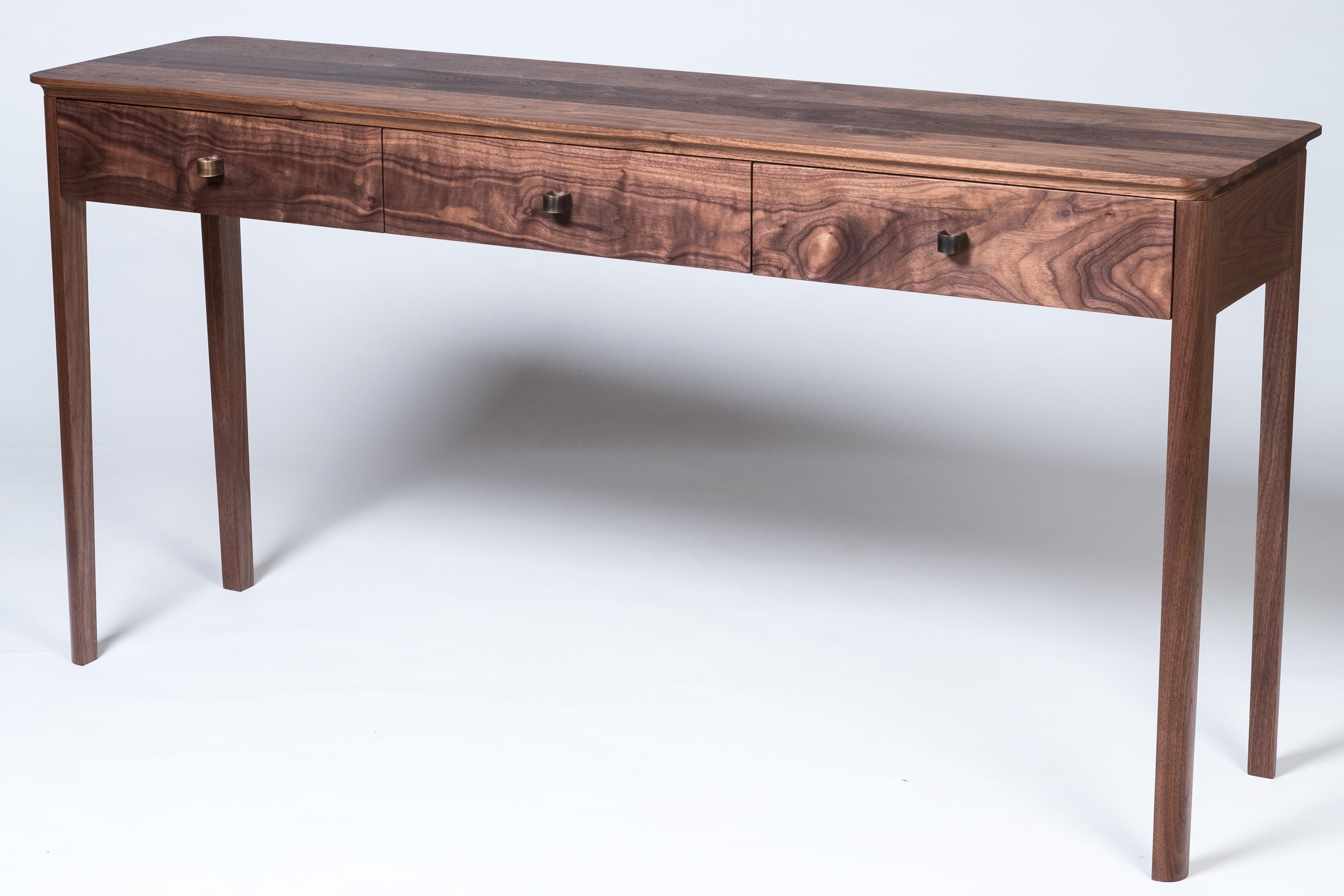 Hand-Crafted Basin Console Table in Walnut by Tretiak Works, Modern Contemporary Hall Sofa For Sale