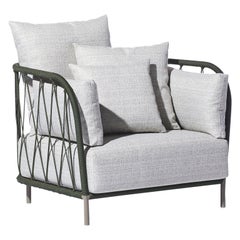 Contemporary Outdoor Armchair, Aluminum with Nautical Rope Pattern Bask