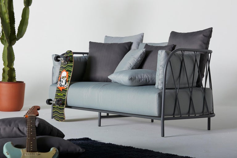 Bask Brazilian Contemporary Outdoor Metal Sofa by Lattoog For Sale at