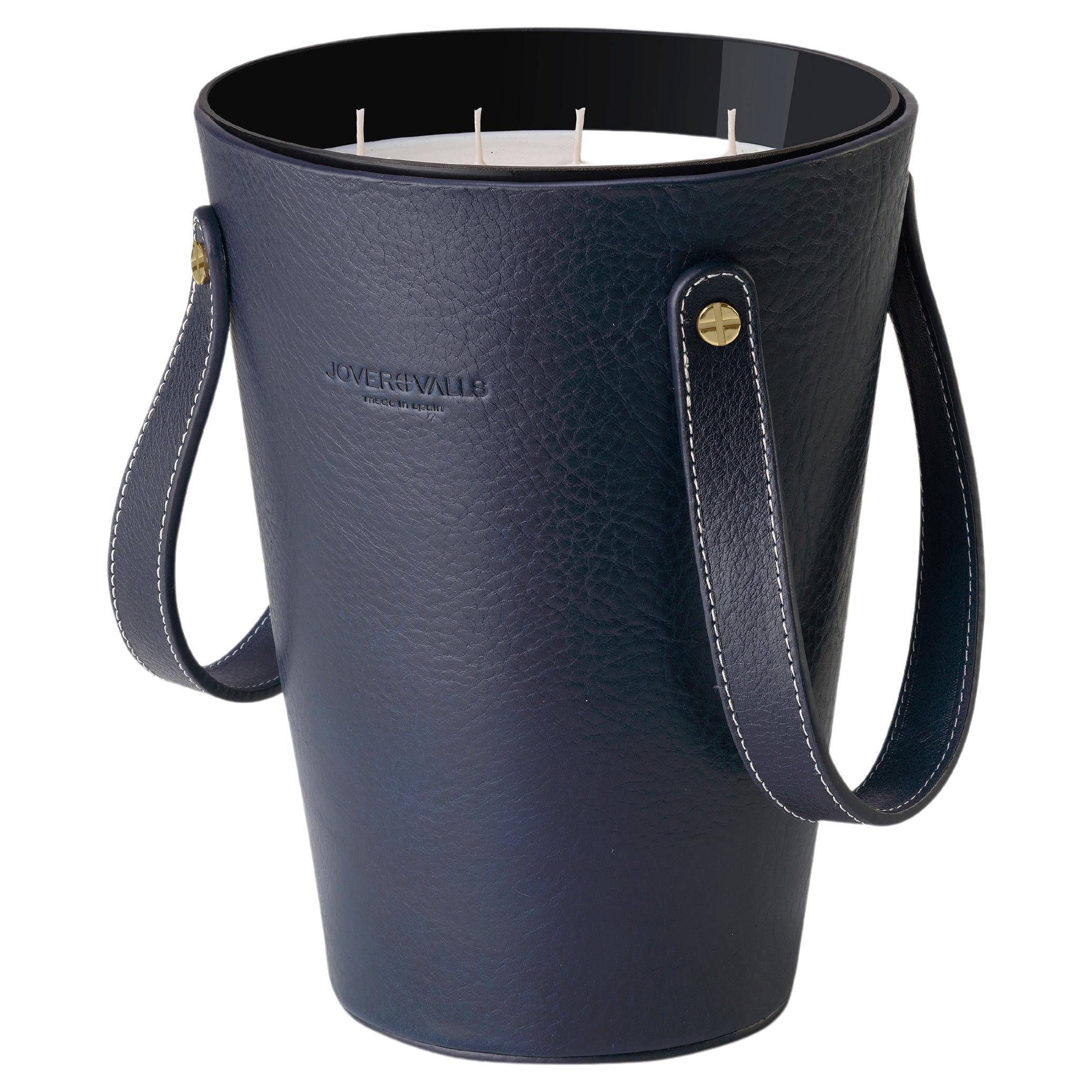 Basket Blue Navy Leather Candleholder Fresh Spices Saddle & Cedar Candle 123 Oz