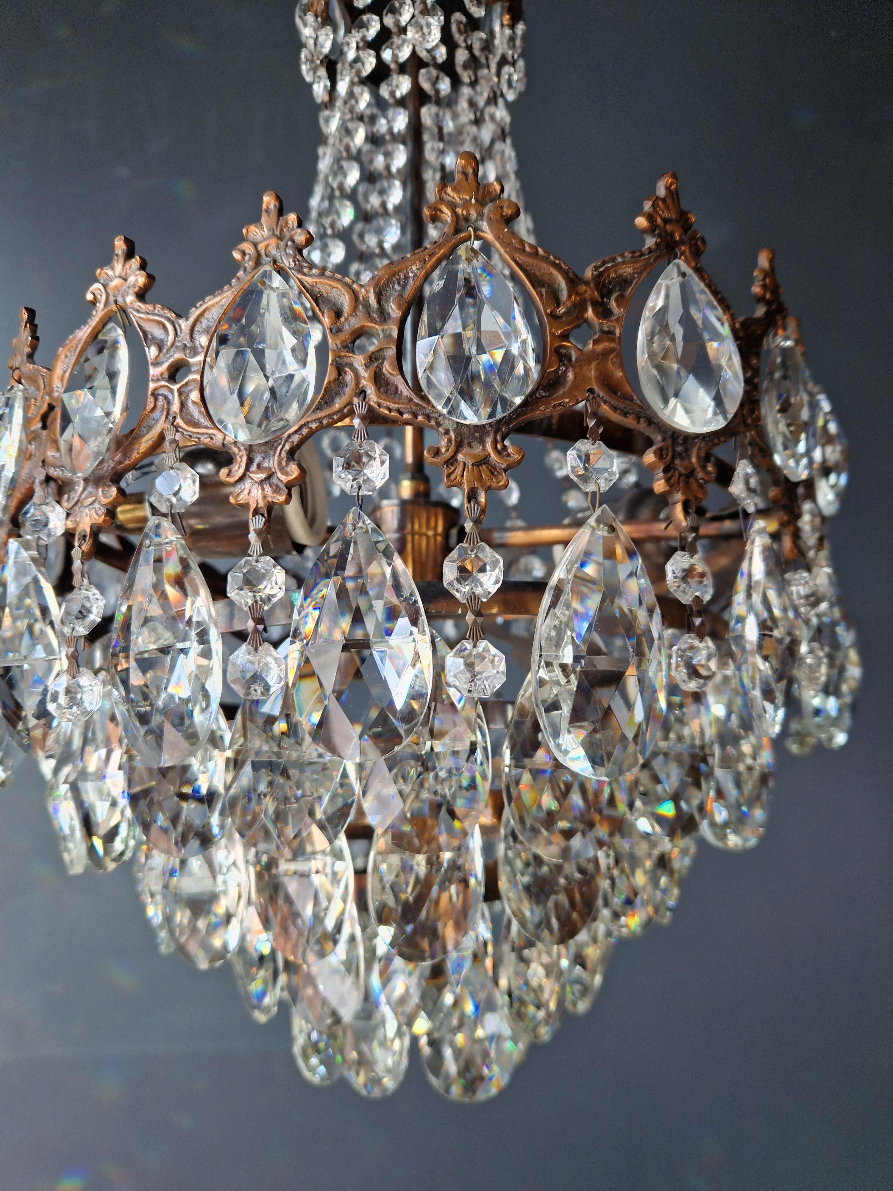 Late 20th Century Basket Chandelier Brass Empire Crystal Ceiling Antique Art Nouveau