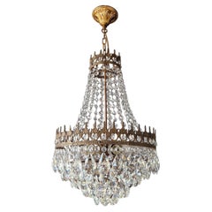 Basket Chandelier Brass Empire Crystal Ceiling Antique Art Nouveau