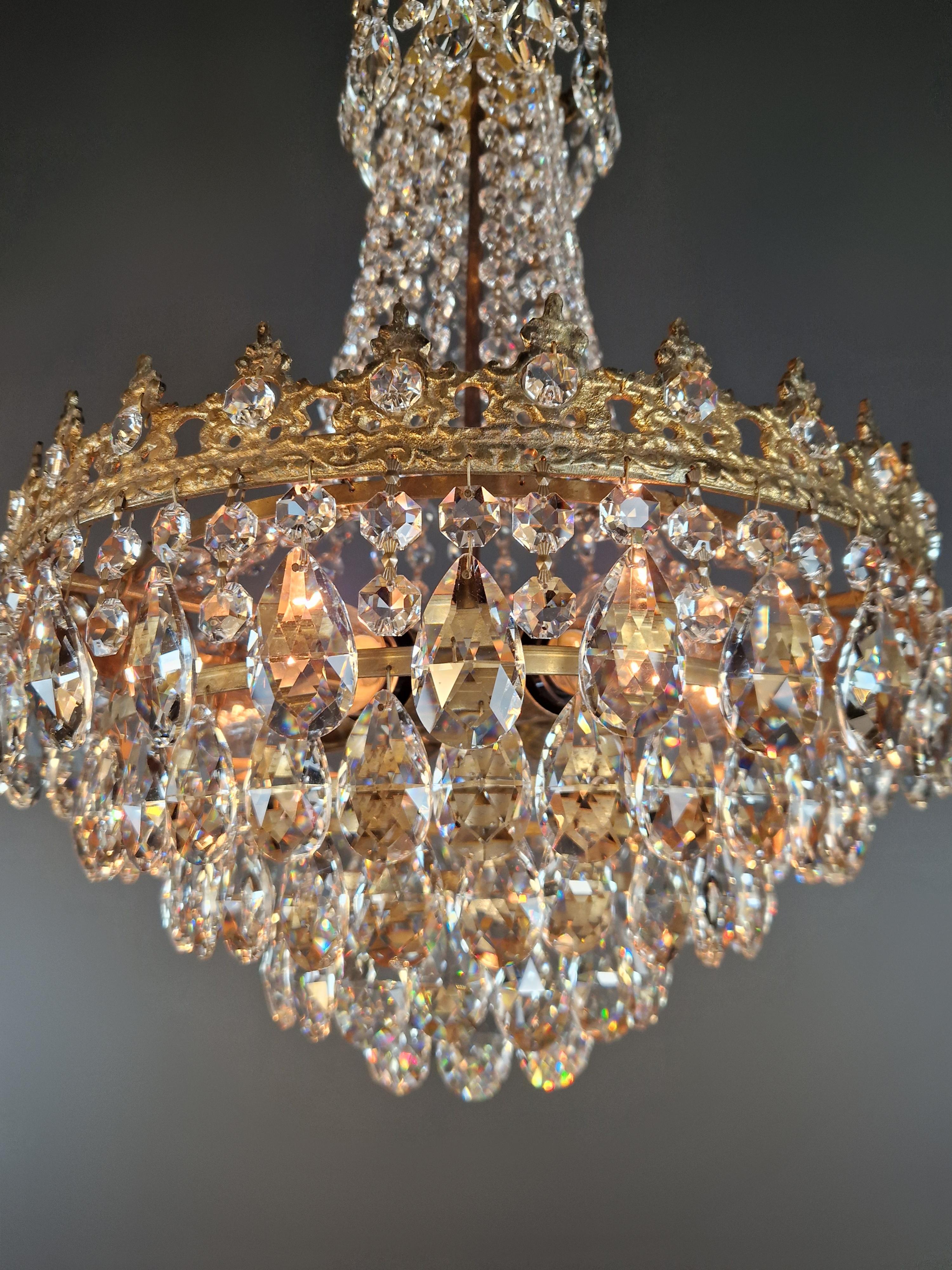 Basket Chandelier Brass Empire Crystal Ceiling Antique Art Nouveau Gold 4