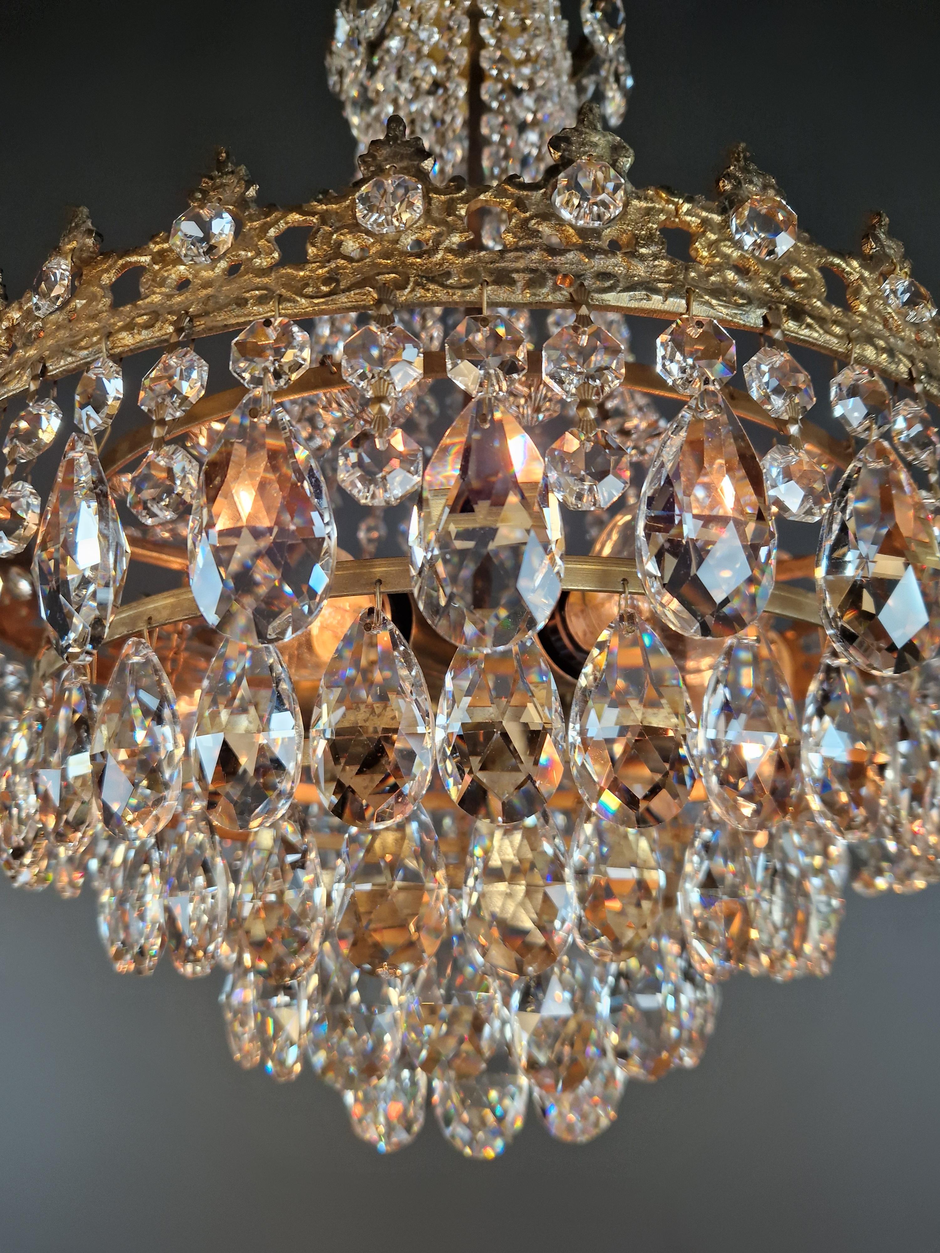 Basket Chandelier Brass Empire Crystal Ceiling Antique Art Nouveau Gold 5