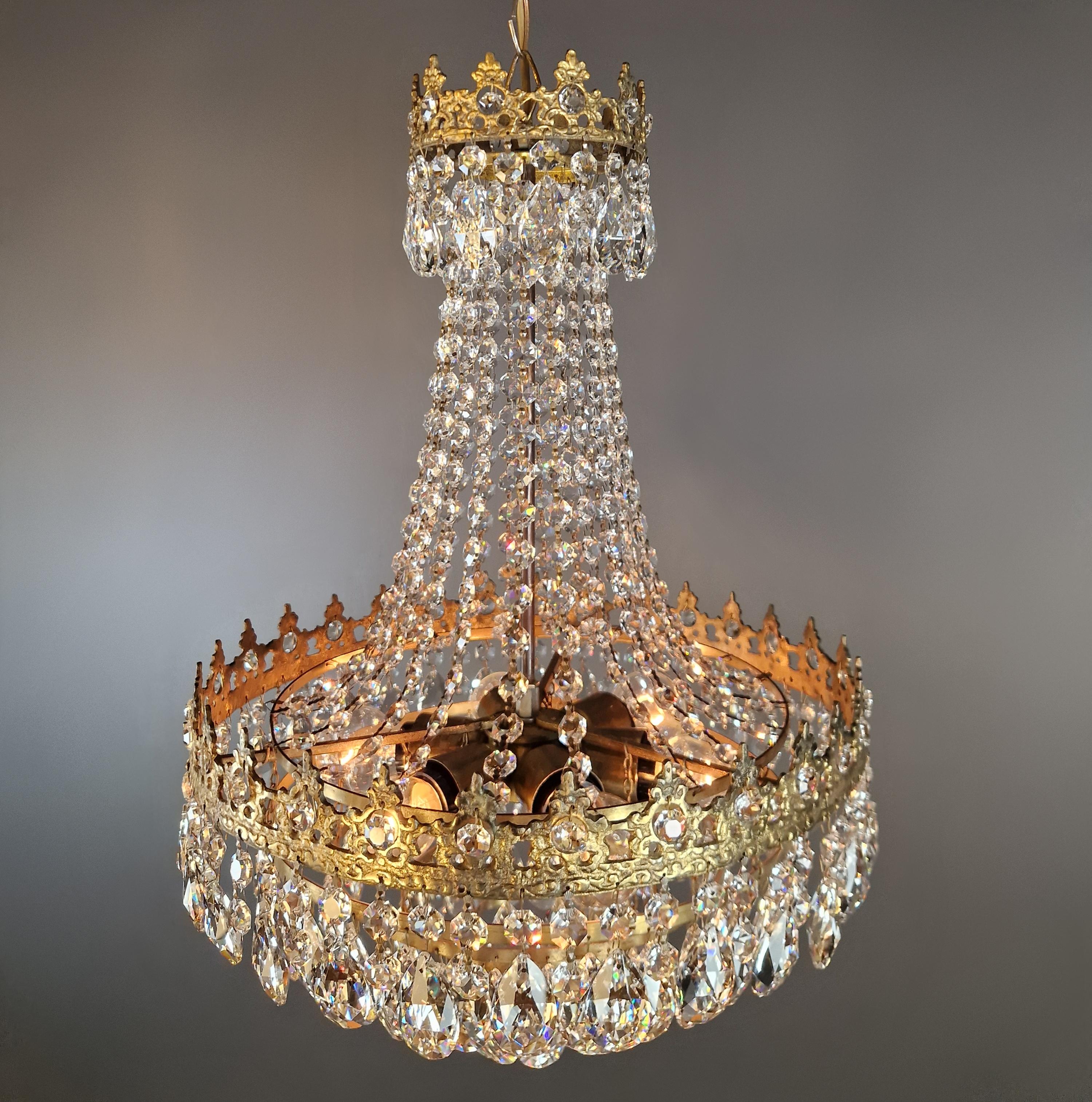 Basket Chandelier Brass Empire Crystal Ceiling Antique Art Nouveau Gold 6