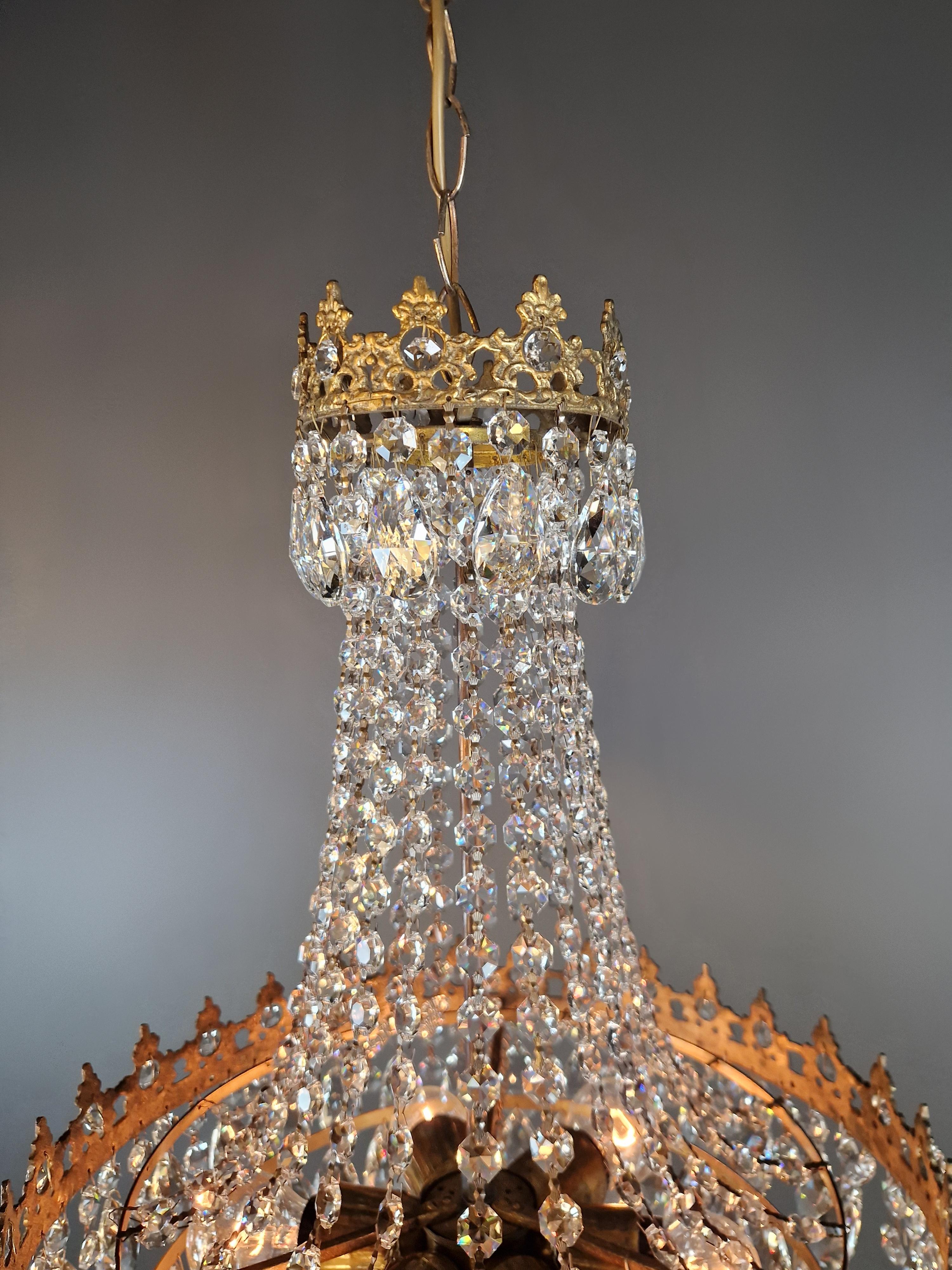 Basket Chandelier Brass Empire Crystal Ceiling Antique Art Nouveau Gold 7