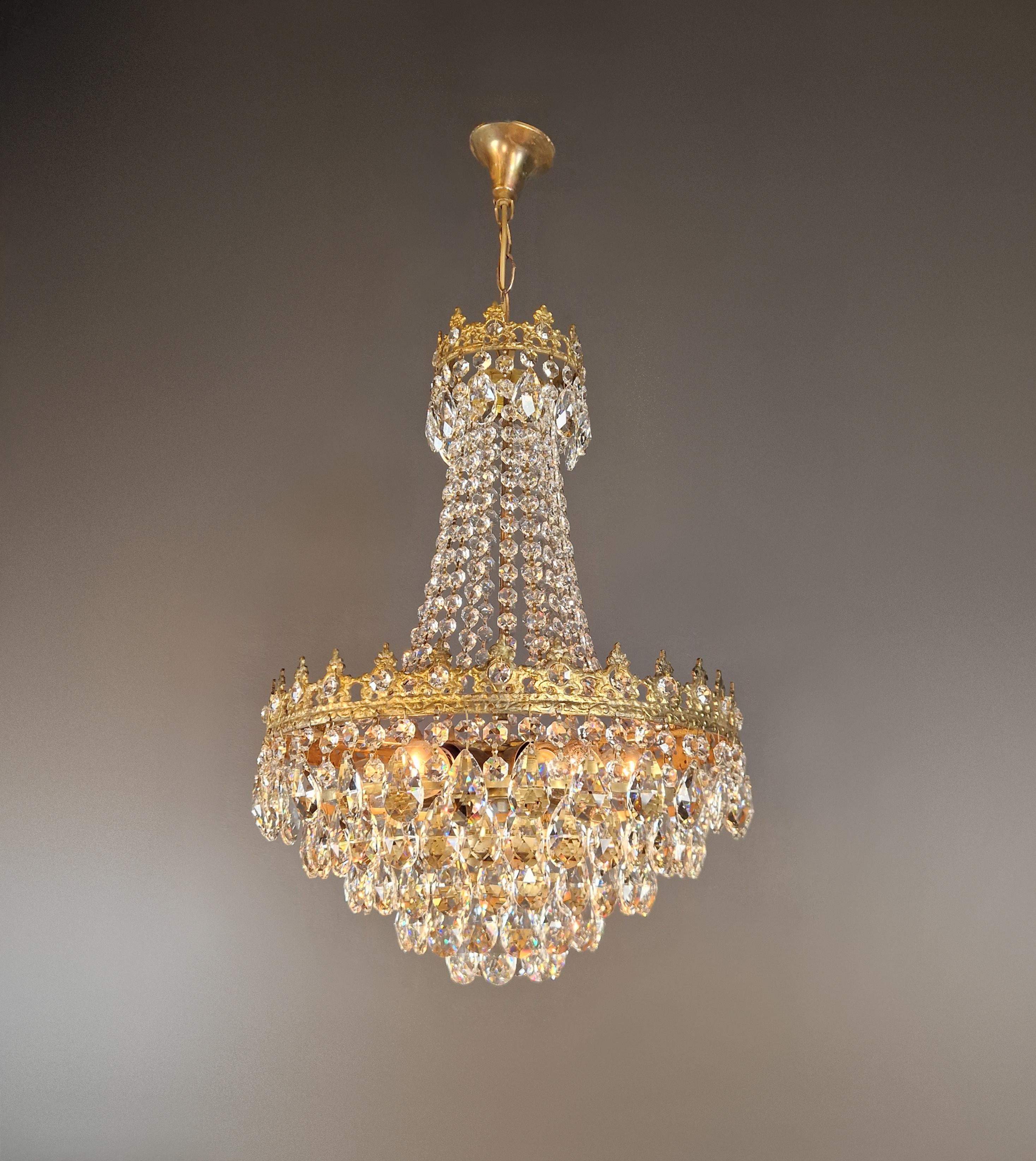 Basket Chandelier Brass Empire Crystal Ceiling Antique Art Nouveau Gold 1