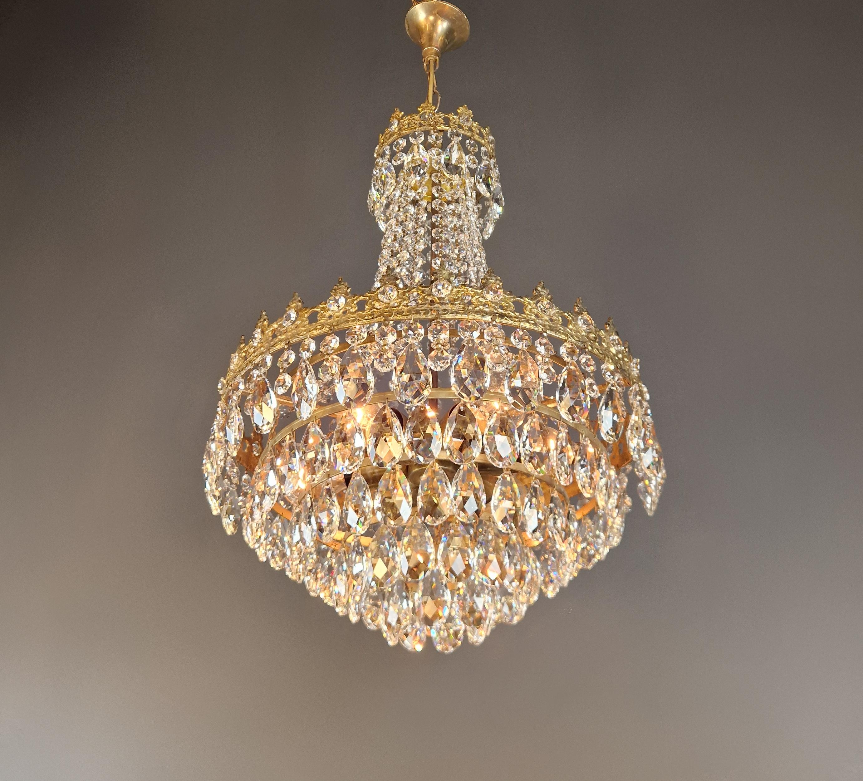 Basket Chandelier Brass Empire Crystal Ceiling Antique Art Nouveau Gold 2