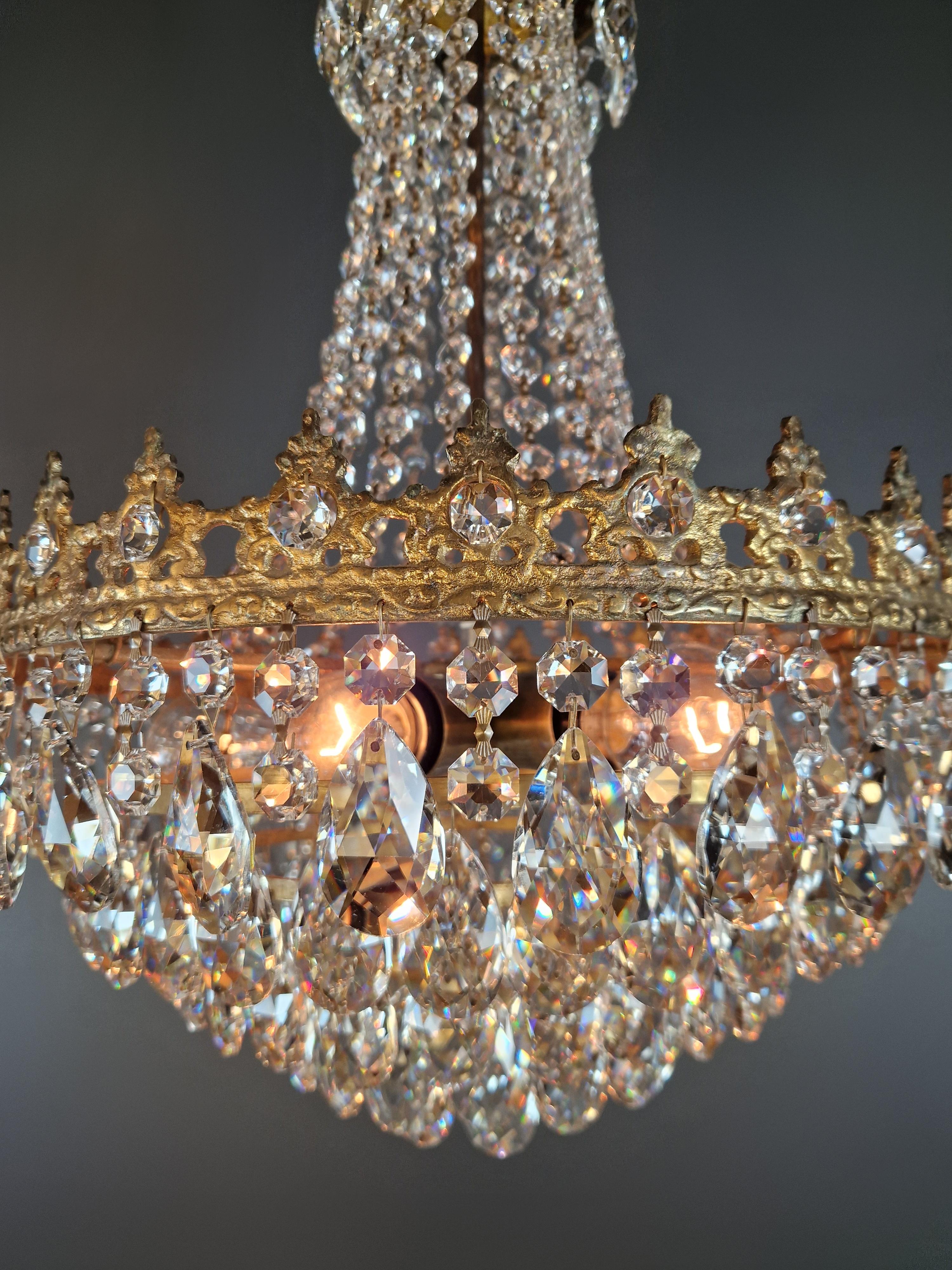 Basket Chandelier Brass Empire Crystal Ceiling Antique Art Nouveau Gold 3