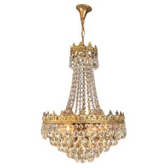 Lampadario a cesto in ottone Impero Cristallo da soffitto Arte Antiques Oro